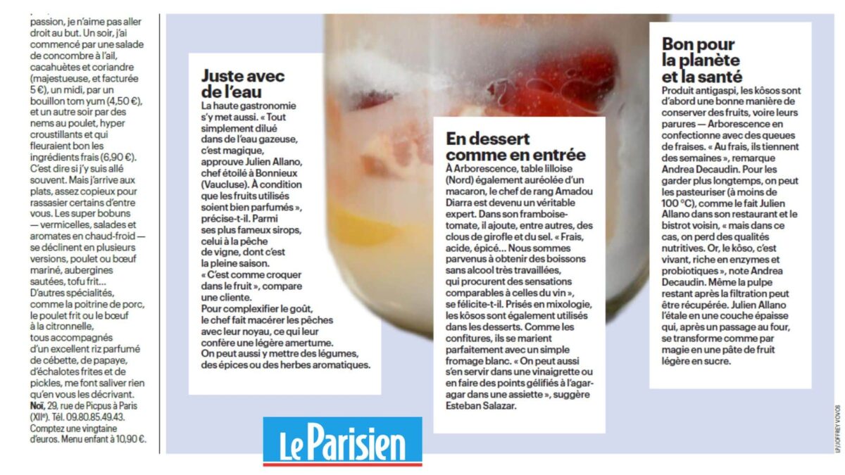 Médias - Le parisien journal article koso sirop cru probiotiques petillium